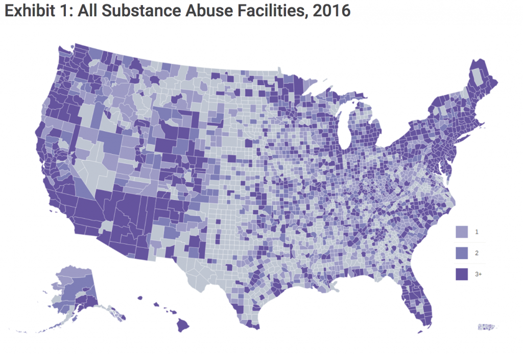 Map of states offering substance use treatment