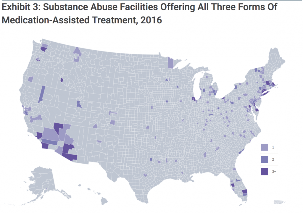Map of treatment providers offering all three kinds of MAT
