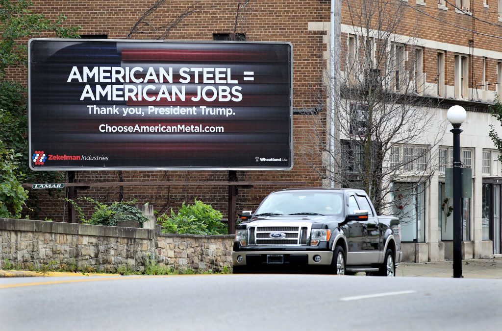 Billboard reading American Steel=American jobs.