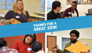 A collage of people at our events with a "thanks for a great 2019" banner.
